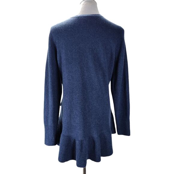 Isaac Mizrahi Live Cashmere Sweater M Blue Ruffle Hem Peplum Knit - Picture 4 of 10